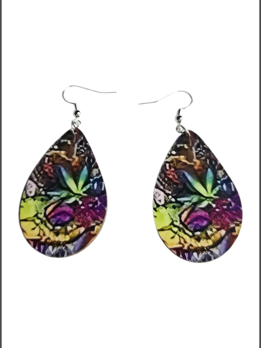 Multicolor Teardrop Botanical Print Dangle Earrings - NWOT